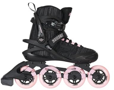 Roces Women's Warp Thread TIF Outdoor Breathable Fitness Comfortable Inline Skates | Memory Buckle, Easy Entry Boots, Glass Fiber Reinforced Shell | 84mm 82A Wheels, Black/Light Pink, 8