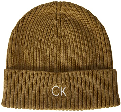 Calvin Klein Herren Classic Cotton Rib Beanie K50K509680 Gestrickte Mütze, Braun (Caramel), OS