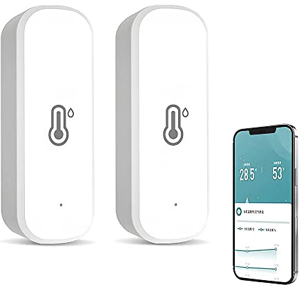 2-pack smart Wifi-temperatur- och fuktighetssensor, kompatibel med Alexa och Home, för hem, baby, garage, intelligent länk, ingen hubb krävs