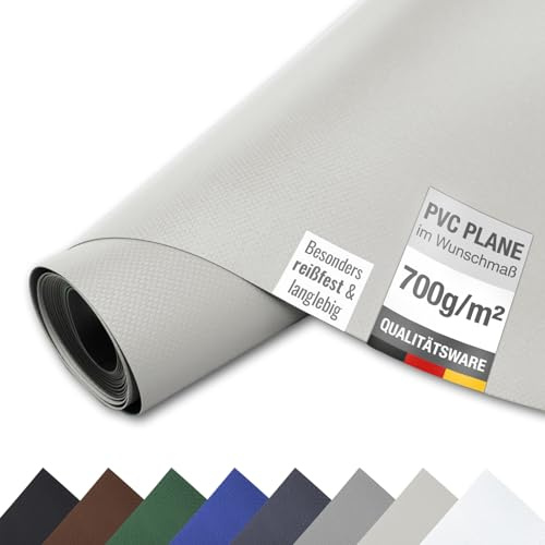ANKO PLANEN Telo copertura PVC 700 g/m² pesante – impermeabile, antistrappo, resistente UV; telone tipo camion per giardino/industria/piscina/rimorchio (grigio chiaro, 3 m x 5 m)
