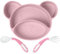 Vicloon Baby Teller, Baby Tischset, Silikon Babygeschirr Rutschfest mit Saugnäpfen, BPA-Freie, Kann in der Spülmaschine und Mikrowellem, Kinderteller für Kleinkinder und Kinder-Rosa Bär