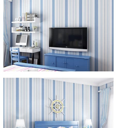 Papier Peint Auto-Adhésif Rayures Bleues Tissu Non Tissé Papier Peint Auto-Adhésif Enfants Chambre Chambre Maternelle Décoration De La Maison Rouleau De Papier Peint,B