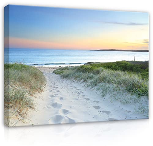 WallArena - Leinwand Bilder - Strand Meer Ostsee Dünen Natur - 120x80 cm Leinwandbilder - Bild auf leinwand - Wandbild XXL groß Wandbilder für Wohnzimmer Schlafzimmer Wohnzimmerbilder Modern