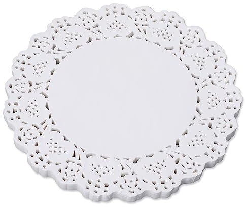 COMNICO 150 Stück Weiße Spitzenpapierdeckchen, 11,4 cm Runde Papierdeckchen Einweg-Papierdeckchen Kuchenverpackung Pads für Hochzeit Geschirr Lebensmitteldekoration