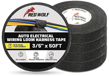 RED WOLF Kfz Gewebeband Isolierband Auto Kabel Klebeband Elektrische Kabel Stoffband Hitzebeständig Selbstklebendes Mehrzweckfilzband 15m x 15mm 5 Stück