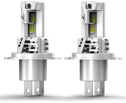 LTONXEN Bombilla LED H4, 6500K Blanca para Coche de 12V 60W, Kit de Conversión de Luces Altas y Aajas, Plug & Play, 1:1 Tamaño Mini, +300% Luminancia (2 Piezas)