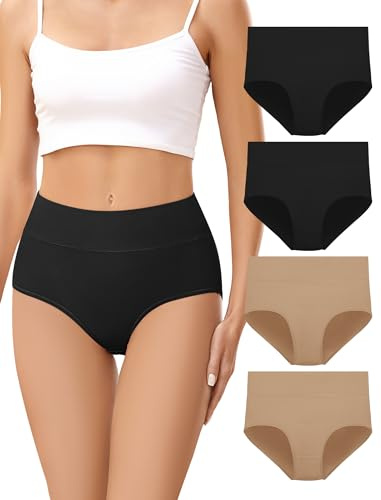 VOENXE Cotton Underwear Women,High Waisted Ladies Pants Knickers Multipack