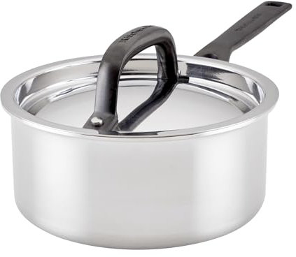 KitchenAid 5-Ply Clad Stainless Steel Induction Sauce Pan with Lid, 1.5 Quart - Polished Stainless Steel