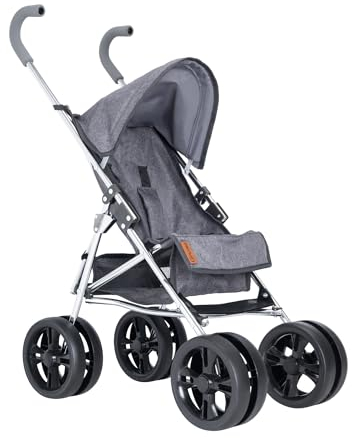 HTI Celuna Premium Junior Puppenwagen Schwarz & Grau | Puppen-Kinderwagen in Grau & Schwarz | Spielzeug-Buggy mit Schirmfaltfunktion | Rollenspiel Puppenwagen für Kinder ab 3 Jahren