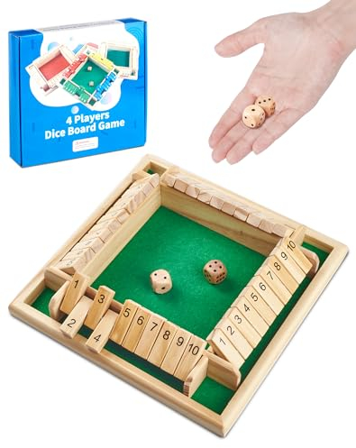 A aBlumen Shut The Box Spiel 4 Spieler Würfelspiel Brettspiel aus Holz, Mathematik Lernspielzeug Kinder Brettspiel Kinder ab 3 4 5 6+ Jahre, Kneipenspiel Brettspiel Reisespiel Mädchen Junge Erwachsene