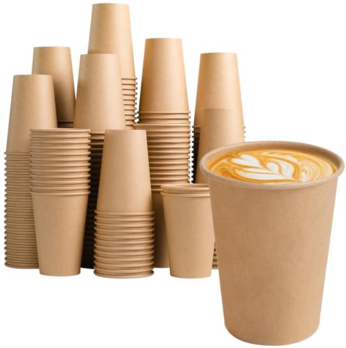 BYSNOW 300 Pack 12 oz Paper Coffee Cups, Disposable Kraft Coffee Cups, Hot/Cold Drinking Cup for Water, Coffee, Juice