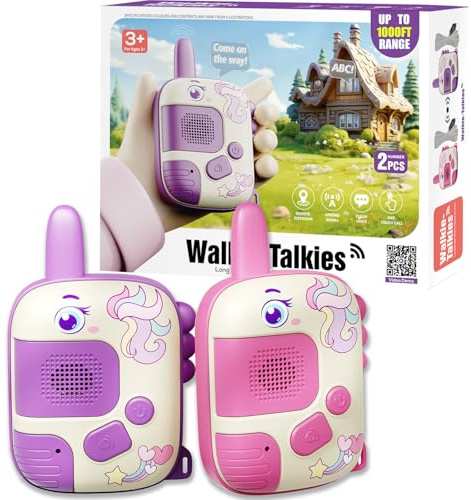 DQMOON 2PCS Walkie Talkie for Kids, Unicorn Gifts for 3 4 5 6 7 Year Old Girls Toys for Girls Age 3-9 Walkie Talkie Kids Toys Age 4 5 6 7 8 Birthday Presents Xmas Gifts Outdoor Games Unicorn Toy