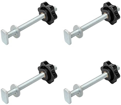 4 PCS M8 T-Track Kit,T-Track Bolts with Knobs and Washers for Woodworking Tool Slots and Fastening Fixtures