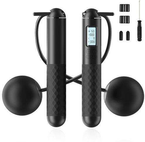 Cordless Skipping Ropes for Adults, Wireless Skipping Rope with Counter Black, 2025 New Weighted Skipping Rope Cordless, Cordless Jump Rope Portable, for Fitness, Exercise, Boxing, Gym