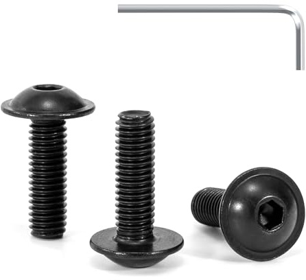 Tunejoy 30 Pezzi Viti a Testa Bombata con Flangia M5 x 16 mm Nero Vite a Testa Esagonale Bulloni in Acciaio Inox A2 V2A Viti a Brugola con Chiavi a Esagono Filettatura Completa