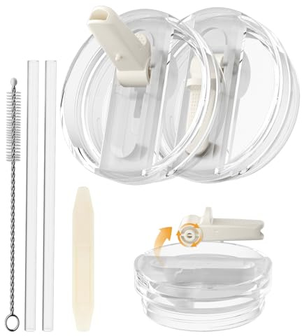 CloudValley 2 Unidades Tapa Prueba Fugas para Stanley Cup 40 oz Accesorios, Anti Goteo Reemplazo con Paja Plegable,[Desmontable y Fácil de Limpiar] Cover Protección Reutilizable de PC Prueba,blanco