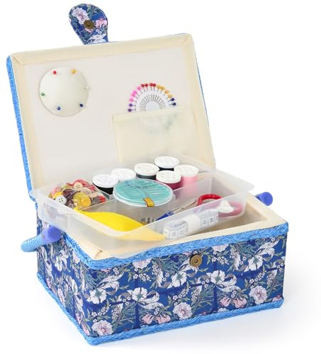 FOPUGT Sewing Basket - Sewing Box for Sewing Supplies, Sewing Organizer Box Sewing Kit Storage Christmas Gift for Sewing Enthusiast (Royal Blue)