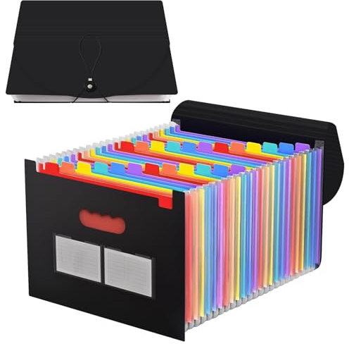 Accordion File Organizer, Expanding File Folders, 25 Pockets Bill Receipt Organizer with Colorful Tabs, Desktop Folders Letter A4 Paper Document Storage for Home Office