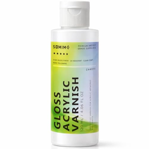 Somime Gloss Varnish for Acrylic Painting, 4.06 fl oz High Gloss Acrylic Varnish Clear Coat Paint for Artwork, Non-Yellowing Artist Glossy Finish on Canvas, Wood, Ceramic