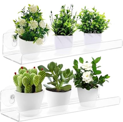 Fönsterhylla, transparent planteringsställ, 2-delad display för inomhusträdgård, balkong, kök, vardagsrum, lägenhet, hållbar transparent arrangör för älskare d