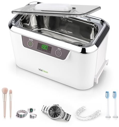 InvisiClean Professional Ultrasonic Cleaner Machine | Electronic Silver Jewelry Cleaner for Eyeglass/Dentures/Diamond Ring | Pro Elite Model with Stainless Steel Tank for Retainer
