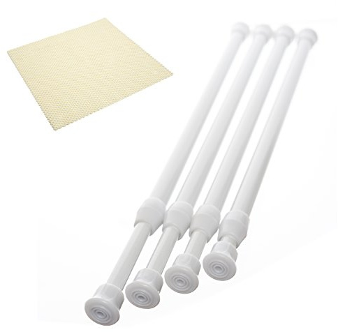 Danily 4 Pack Cupboard Bars Adjustable Spring Tension Rods 30 to 50 cm, White, Comes with a Non Slip Shelf Liner