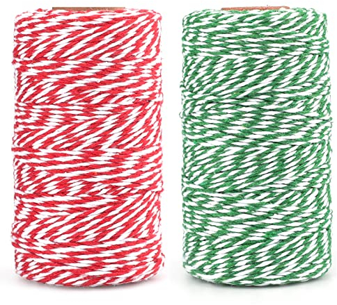 G2PLUS Wrapping String, Green and Red String Twine for Gift Wrapping, DIY Crafts, Holiday Tags and Decorations, 2x100M