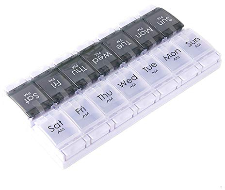 REOOHOUSE Pillendose für 7 Tage oder 14 Tage, REOOHOUSE Pillendose für Vitaminkapseln, große Fächer, aufdrücken, bunt