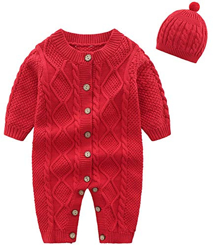 amropi Bebé Recién Nacido Niña Mono de Punto con Gorra Ropa de una Pieza Suéter Peleles por 0-24 Meses