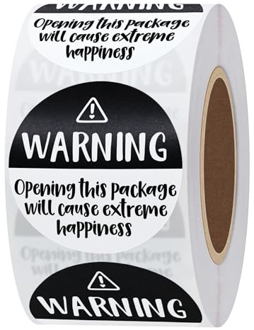 Hybsk Black and White Adorable Warning: Extreme Happiness Labels for Business Or Personal Use, 1.5 inch, 500 Small Business Stickers On a Roll