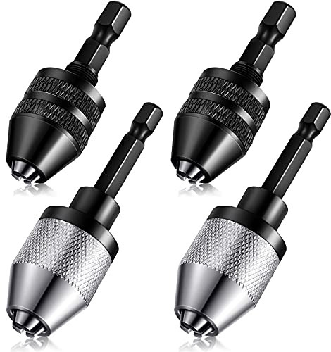 Honoson Keyless Drill Chuck Bit 1/4 Inch Hex Shank Keyless Drill Chuck Fast Change Converter Extension Screwdriver Adapter in 0.3-6.5 Mm, 0.3-3.6 mm for Tool Attachment(4 Pieces)