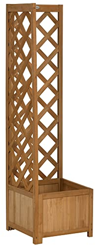 Outsunny Jardinera con Enrejado de Madera Macetero con Enrejado Jardinera Rectangular para Trepadoras Cultivos Plantas Flores Decoración en Exterior Esquina 40x40x145 cm Natural
