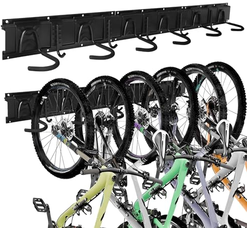 EXLECO Fahrradhalter Fahrrad Wandhalterung 6 Fahrräder & 5 Helm Verstellbare Fahrradhalterung Wand Fahrradständer Vertikale Wand Fahrradaufhängung mit Rahmenschutz für Wohnung Garage Aufbewahrung