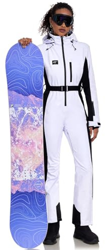 HOTIAN Traje de esquí para mujer de una sola pieza, mono de esquí para invierno, cálido, nieve, esquí, resistente al viento, impermeable, para exteriores, mono de nieve, mono con capucha, traje de