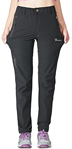 donhobo Women's Waterproof Hiking Trousers,Ladies Walking Trekking Breathable Stretch Trail Pant Black XS