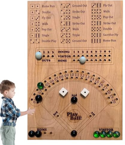 Meindin Gioco di Baseball in Legno, Gioco da Tavolo con Dadi da Baseball - Gioco da Tavolo in Legno con Dadi e Flipper in Vetro - Regalo di Compleanno, Giocattoli educativi precoci, Giochi cerebrali