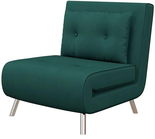 HOMCOM Schlafsessel, Einzelsofa mit Bettfunktion, Klappsessel, Gästebett mit Kissen, Polstersofa mit Samtoptik für Schlafzimmer, Wohnzimmer, 77 x 88 x 83 cm, Dunkelgrün