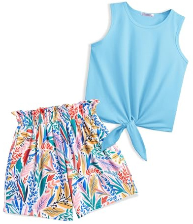 Arshiner Ragazza Canotta con pantaloncini Set di abbigliamento estivo bambine Moda casual magliette senza maniche Completi e Coordinati per ragazze 11-12 anni
