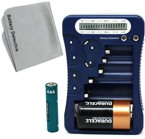 Battery Detective 12 Type Battery Tester with LCD Display, AAA Battery & Cloth, for Household Batteries AA AAA C D 9V CR2032 CR123A N/LR1 CR2 CR-V3 2CR5 CR-P2 1.5V/3V Button Cell Batteries (Blue)