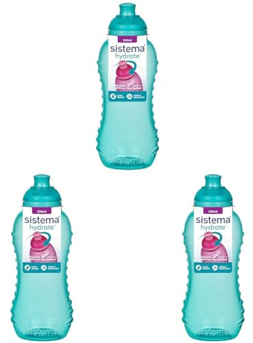 Sistema Twist 'n' Sip Squeeze Kids Water Bottle For School | Leakproof Plastic Water Bottle | 330 ml | BPA-Free | Assorted Colours (Pack of 3)