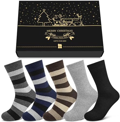 Chalier Cozy 5 Pares de Calcetines Térmicos para Hombre de Lana Gruesa y Cálida para el Frío Invierno, Ideales para Botas, Senderismo y Trabajo, con Caja de Regalo