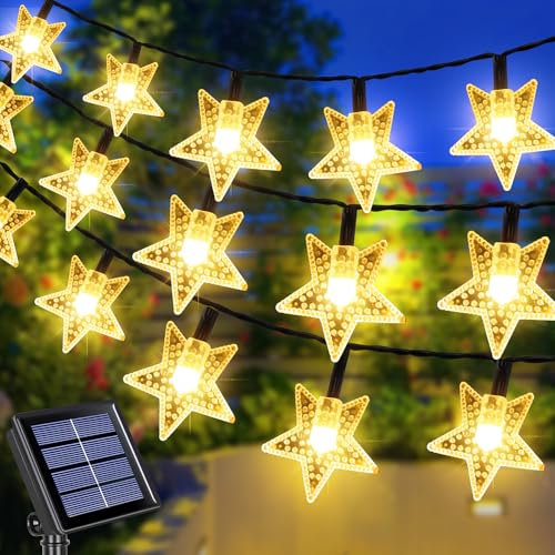 Fohil Catena Luminosa Solare, 12M 100 LED Stelle Luci Solari Esterno Luci Stringa Solare Giardino 8 Modalità IP65 Impermeabile Decorazioni Esterni per Natale Festa Halloween Ramandan