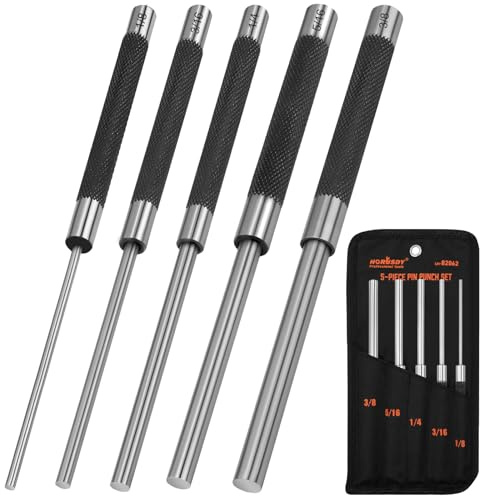 HORUSDY 5-Piece Roll Pin Punch Set, 8-Inch Carbon Steel Pin Punch Tool Kit (1/8 to 3/8) with Storage Pouch for Gunsmithing, Watch & Jewelry Repair