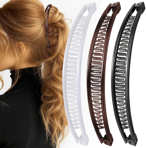 3 Pcs Pince à Cheveux Banane,Pince Banane,Pince Cheveux pour Femmes,Banana Clip Hair pour Femme,Grande Pince Banane pour le Sport la vie pour Femmes et Filles(blanc, noir, marron)
