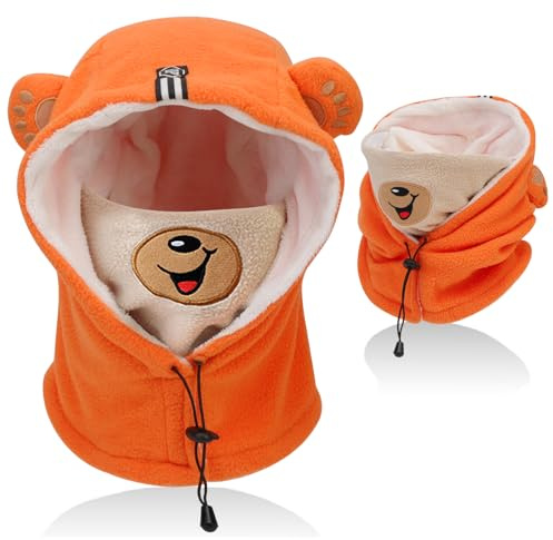 AYPOW Termisk fleece-balaklava för barn, multifunktionell vindtät ansiktsskydd, skidmask, justerbar varm fleece balaklava hatt huva keps med halsvärmare halsduk för pojkar flickor utomhussport, Orange