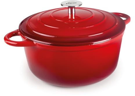 Lacor - 71734 - Cocotte en Fonte Émaillée, 3,5 Litres, Diamètre 24 cm, Réseau Rond, Cuisson Uniforme et Durable, Convient à l’Induction, le Four et le Lave-Vaisselle