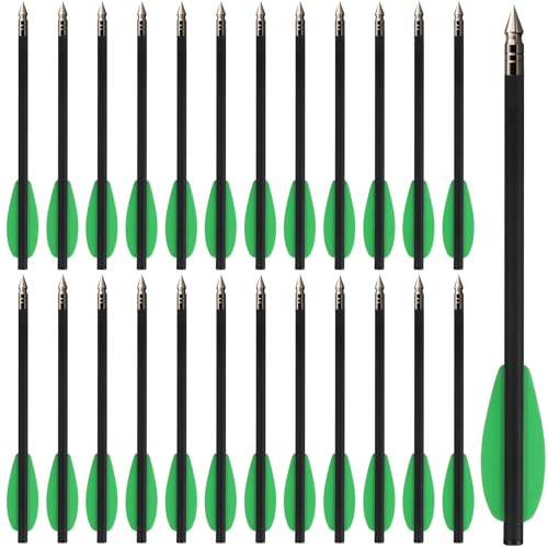 24pcs 6.3 Carbon Pistol Crossbow Bolts Arrows with Sharp Steel Tips Reusable Durable Crossbow Arrow Dart for Mini Crossbow PrecisionTarget Practice Shooting Hunting Self Defence (24pcs green)