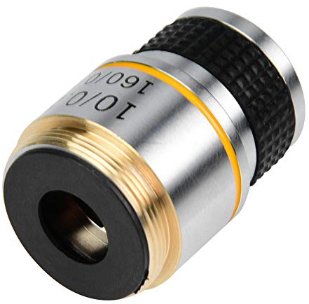Phefop 10X Achromatic Objective Lens, Microscope Objective Lens 160/0.17 with 31.3mm Length Aluminum Alloy Shell for Biological Microscope