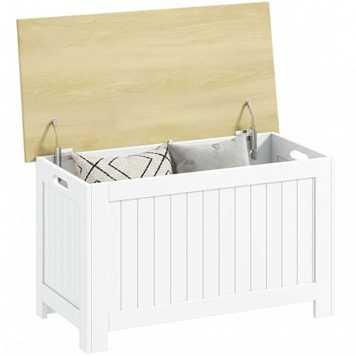 HOMCOM Baúl de Almacenaje para Dormitorio 80,5x40x46,4 cm Natural y Blanco