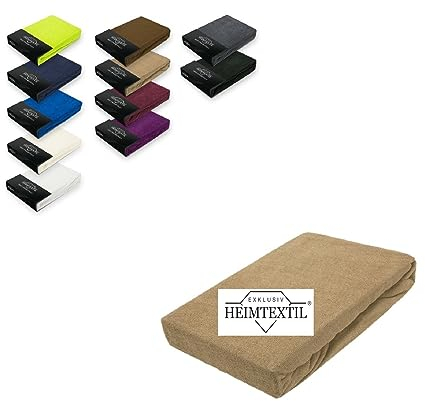 EXKLUSIV HEIMTEXTIL Frottee Spannbettlaken Marke 180 x 200 cm 80% Baumwolle, 20% Polyester Öko - Tex Zertifiziert, Markenqualität, Matratzenhöhe bis 25 cm, Sand